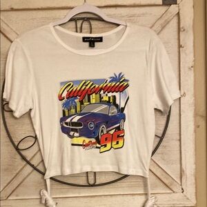 California Graphic White Crop Top